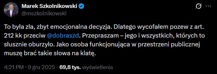 Marek Szkolnikowski ZABIERA GŁOS w sprawie pozwu dla Dawida Dobrasza i... xD